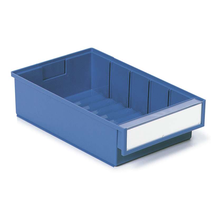 Storage Shelf Poly Bin and Label with Shield, Blue, 11.81 x 7.32 x 3.22”, Case of 15 Bins